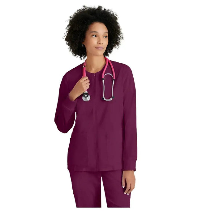 Grey's Anatomy Stretch™ by Barco Gianna 5-Pocket Crewneck Scrub Jacket-Wine