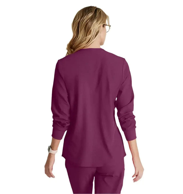 SKECHERS™ by Barco Stabilty 2-Pocket Crewneck Snap-Front Scrub Jacket - Wine