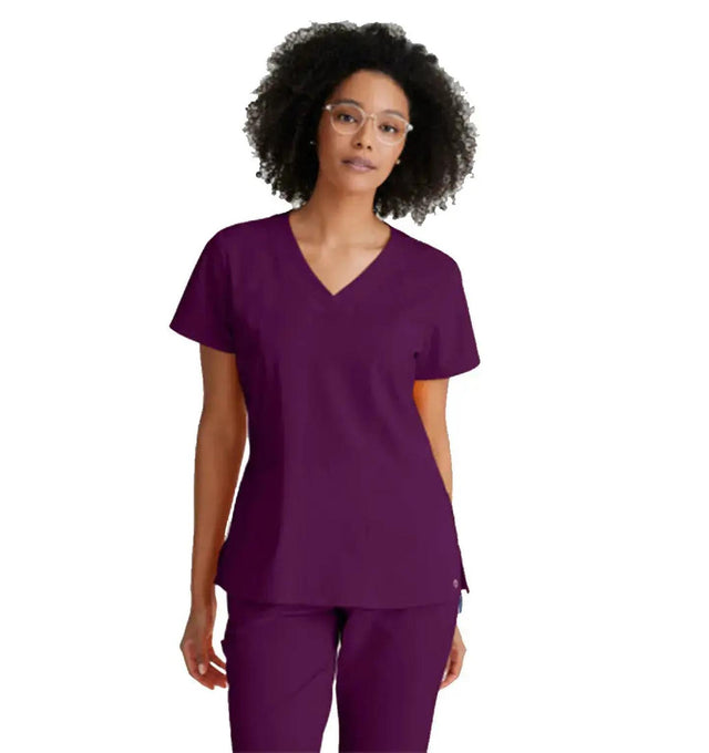 Barco One™ by Barco Racer 4-Pocket V-Neck Scrub Top-Wine