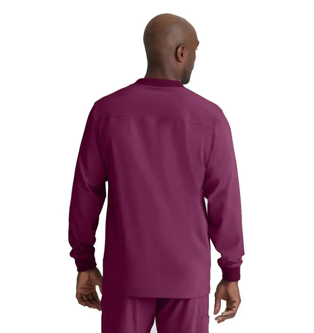 SKECHERS™ by Barco Structure 3-Pocket Crewneck Warmup Scrub Jacket-Wine