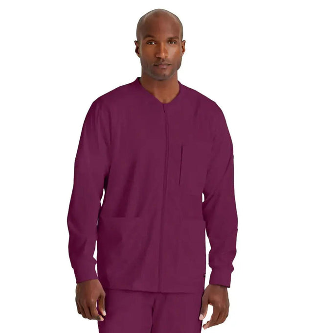 Grey's Anatomy Stretch™ by Barco React 5-Pocket Crewneck Warmup Scrub Jacket-Wine