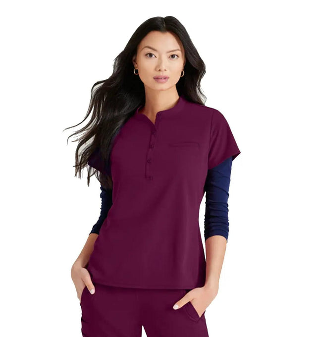 Barco Unify™ by Barco MISSION 1-POCKET HENLEY NECK SCRUB TOP - Wine