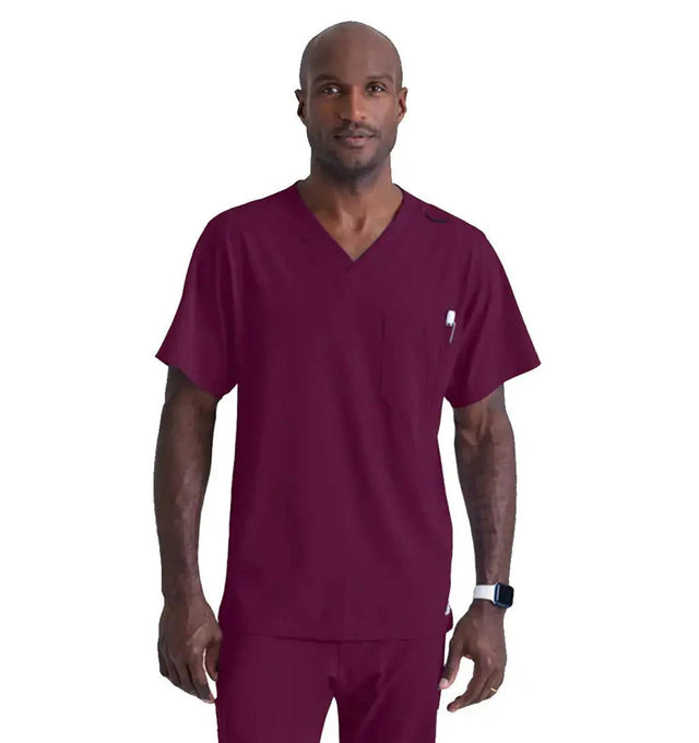 SKECHERS™ by Barco Structure 1-Pocket V-Neck Scrub Top-Wine