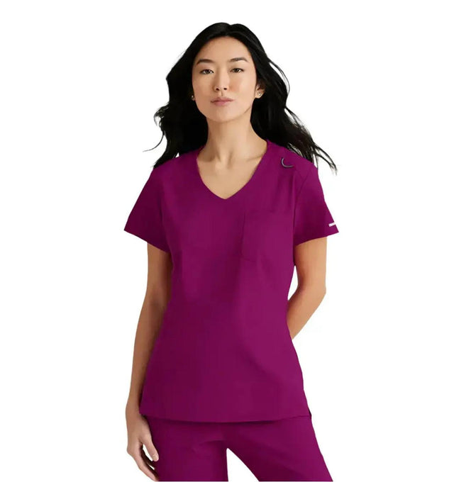 SKECHERS™ by Barco Dignity 1-Pocket Tuck-In Scrub Top-Wine