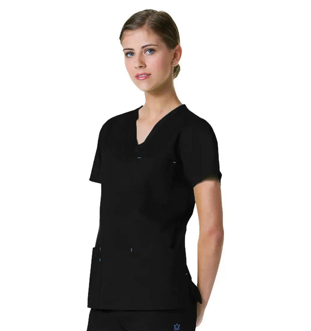 Maevn Women's Blossom 3 Pocket V-Neck Scrub Top Black