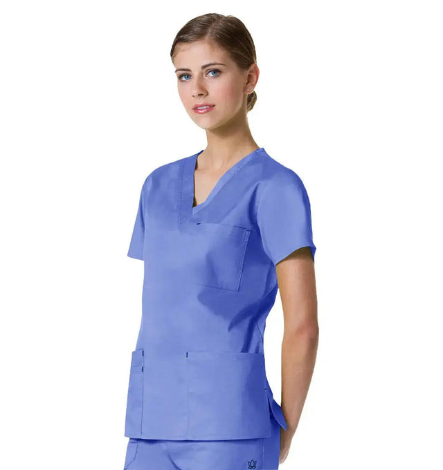 Maevn Women's Blossom 3 Pocket V-Neck Scrub Top Ceil Blue