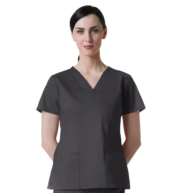 Maevn Women's Blossom 3 Pocket V-Neck Scrub Top Charcoal