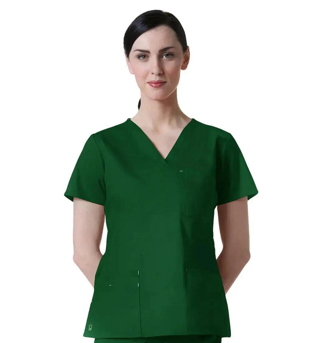 Maevn Women's Blossom 3 Pocket V-Neck Scrub Top Hunter Green