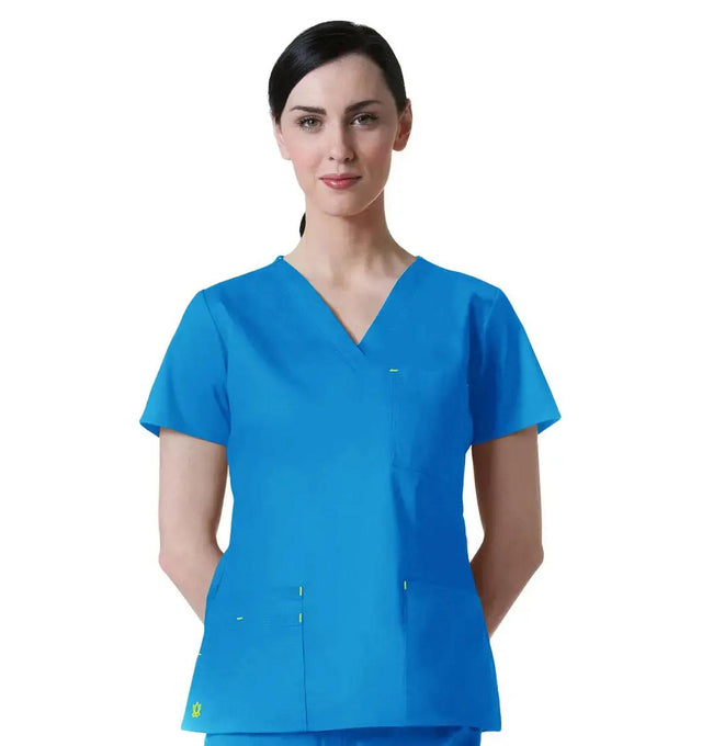Maevn Women's Blossom 3 Pocket V-Neck Scrub Top Pacific Blue