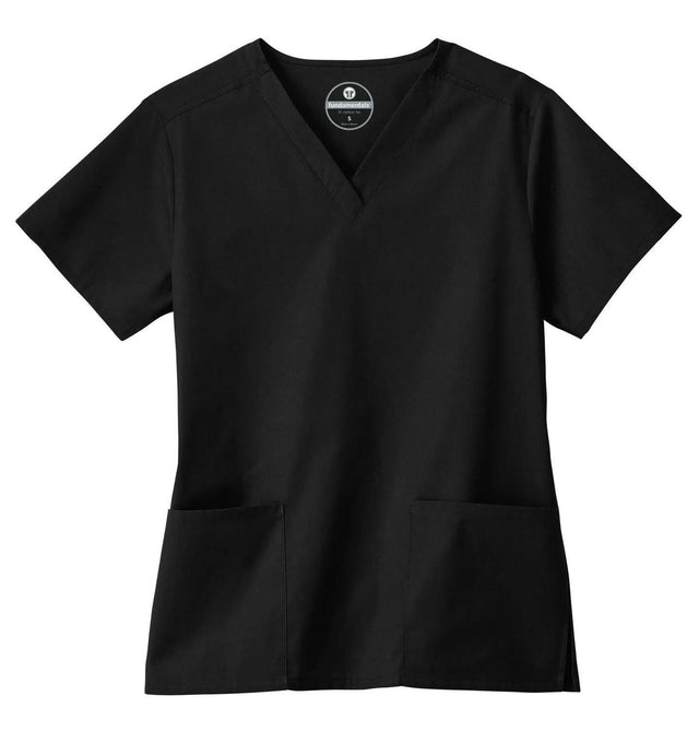 Fundamentals Women's Two Pocket V-Neck Top - Front Black