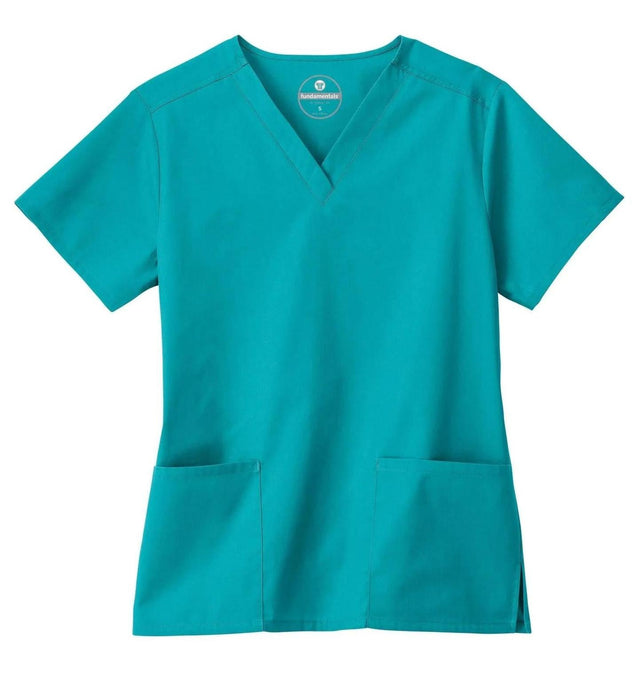 Fundamentals Women's Two Pocket V-Neck Top - Front Teal