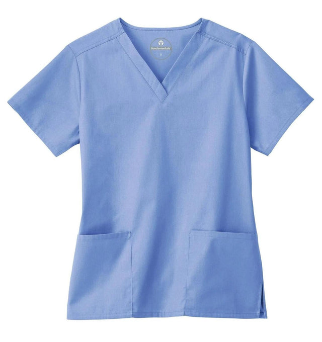 Fundamentals Women's Two Pocket V-Neck Top - Front Ceil Blue