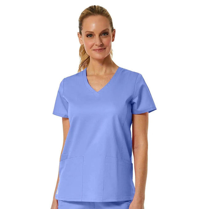 Back Mesh Panel Shaped V-Neck Top Ceil Blue
