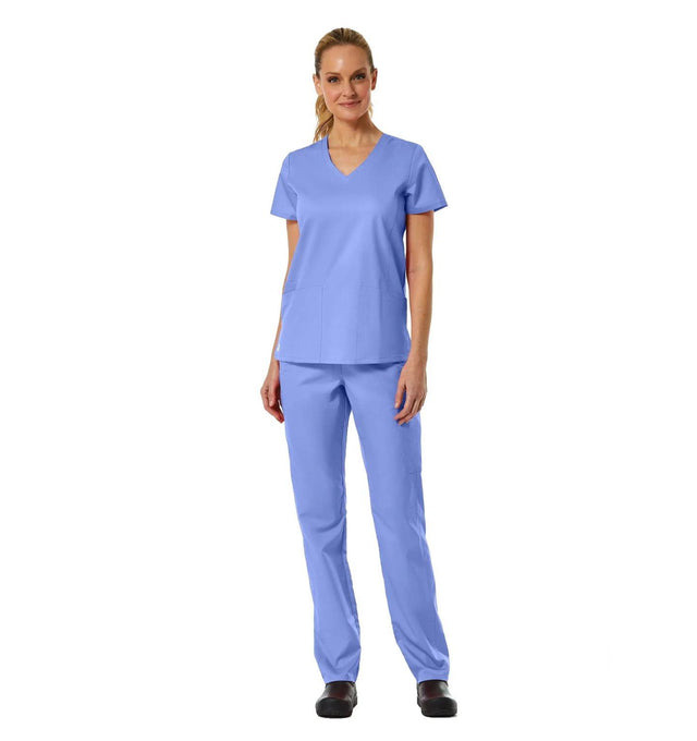 Back Mesh Panel Shaped V-Neck Top Ceil Blue Full