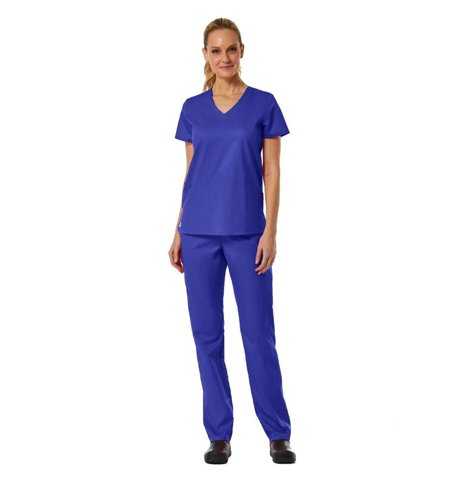 Back Mesh Panel Shaped V-Neck Top Galaxy Blue Full