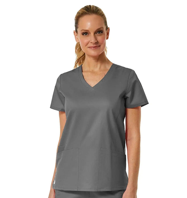 Back Mesh Panel Shaped V-Neck Top Pewter