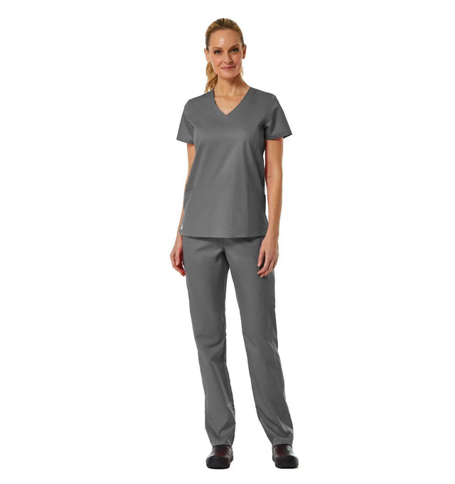 Back Mesh Panel Shaped V-Neck Top Pewter Full