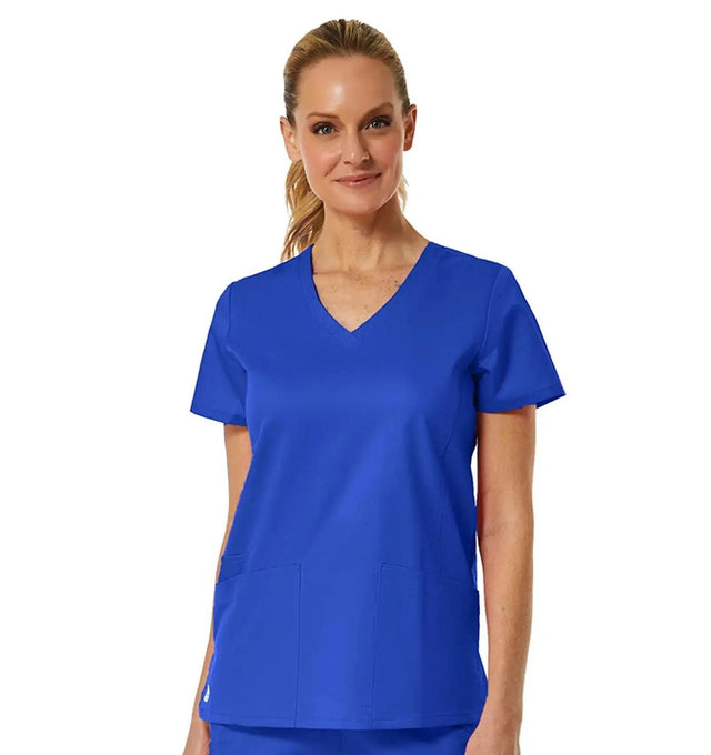 Back Mesh Panel Shaped V-Neck Top Royal Blue