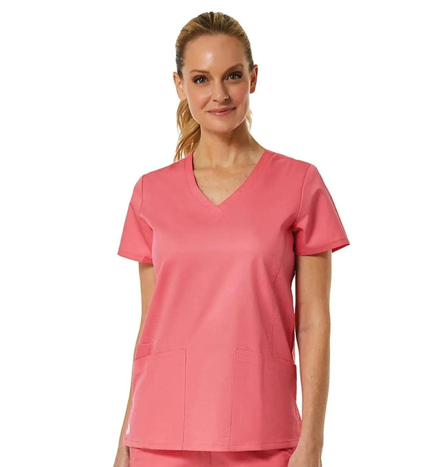 Back Mesh Panel Shaped V-Neck Top Pink