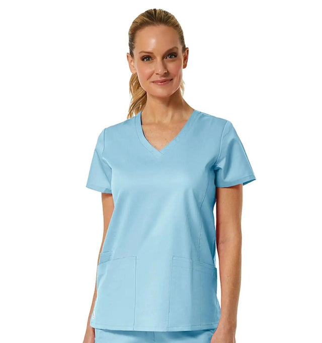 Back Mesh Panel Shaped V-Neck Top Sky Blue