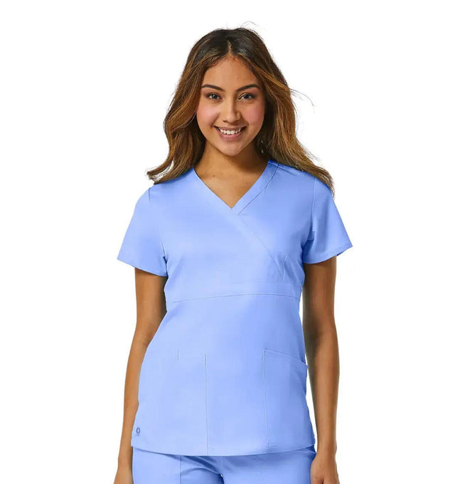 Back Mesh Panel Mock Wrap Top Ceil Blue