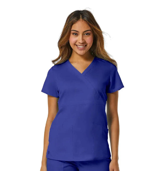 Back Mesh Panel Mock Wrap Top Galaxy Blue