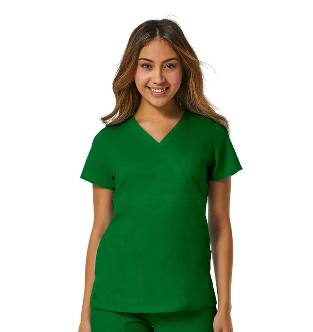 Back Mesh Panel Mock Wrap Top Hunter