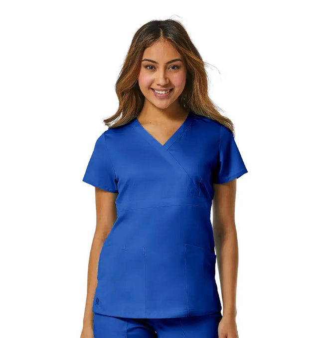 Back Mesh Panel Mock Wrap Top Royal Blue