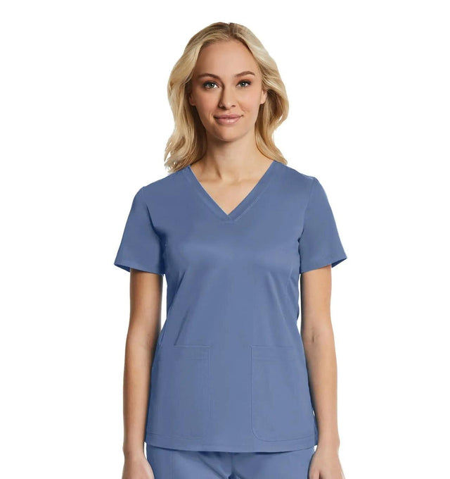 Sporty & Comfy Multi Pocket V-neck Top Infinity Blue