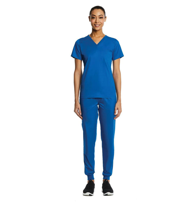 Sporty Chest Pocket V-neck Top Royal -Full