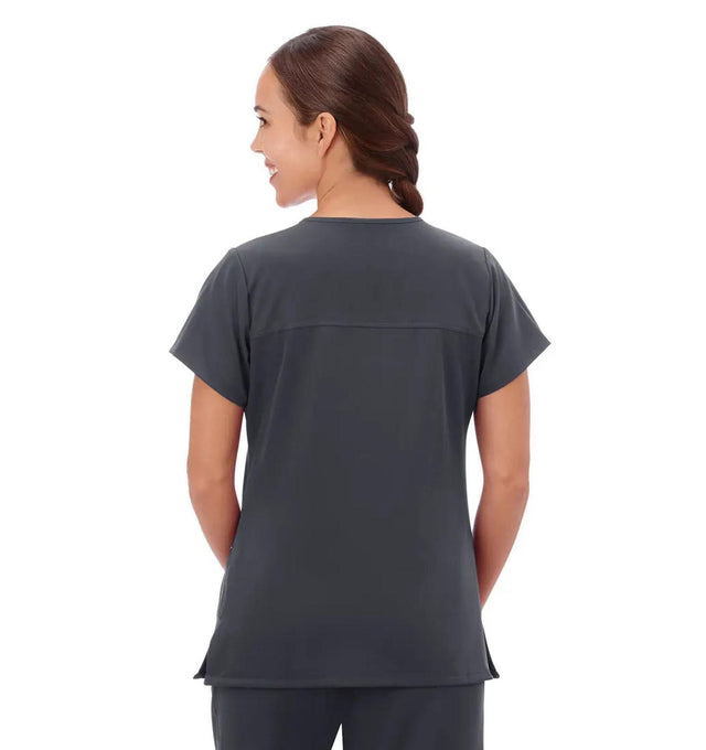 Jockey Scrubs Women's True Fit Crossover V-Neck Top - Back Image Charcoal