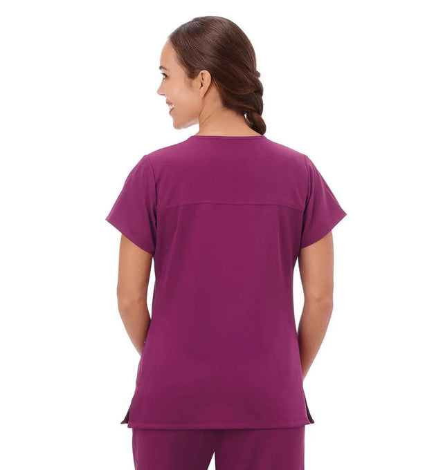 Jockey Scrubs Women's True Fit Crossover V-Neck Top - Back Image Plumberry Wine