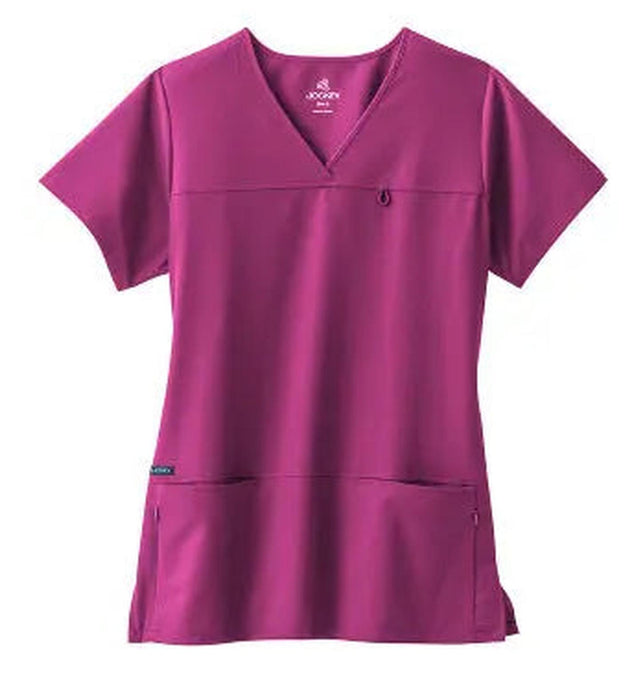 Jockey Scrubs Women's True Fit Crossover V-Neck Top - Front Image Plumberry Wine