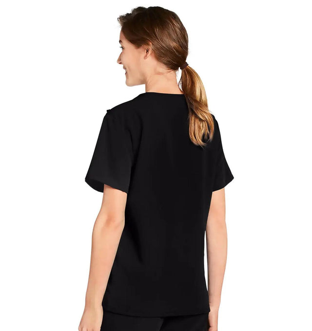 Jockey Unisex Four Pocket Top- Lady Model Side Image, Black