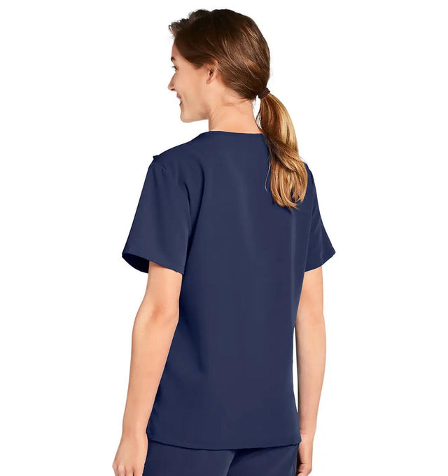 Jockey Unisex Four Pocket Top- Lady Model Side Image, Navy
