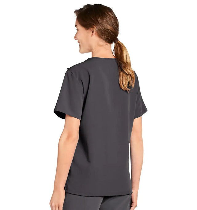 Jockey Unisex Four Pocket Top- Lady Model Side Image, Charcoal
