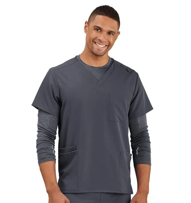 Jockey Unisex Four Pocket Top- Male Model Front Image, Charcoal