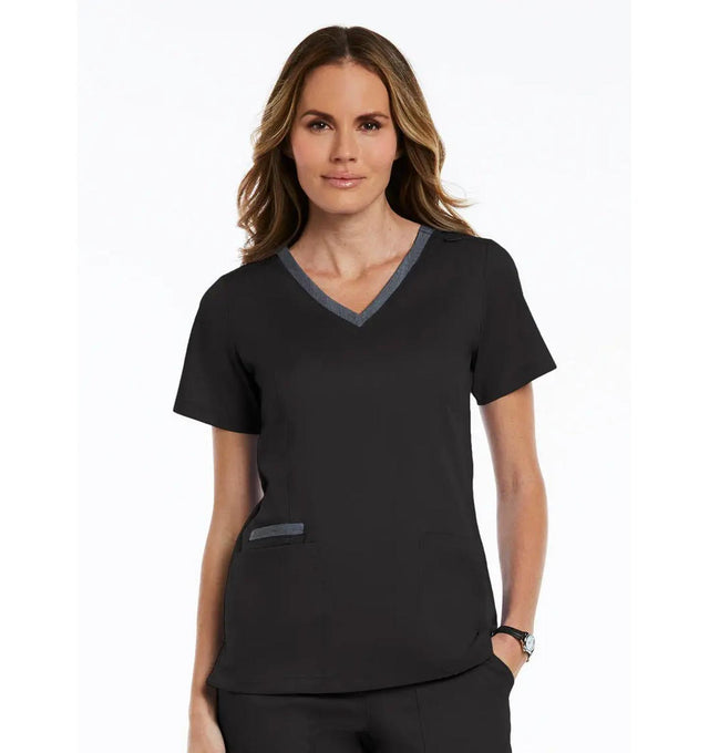 Contrast Double V-Neck Top Black