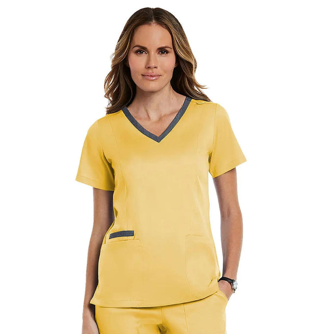 Maevn 3502 Contrast Double V-Neck Top Sunshine Yellow