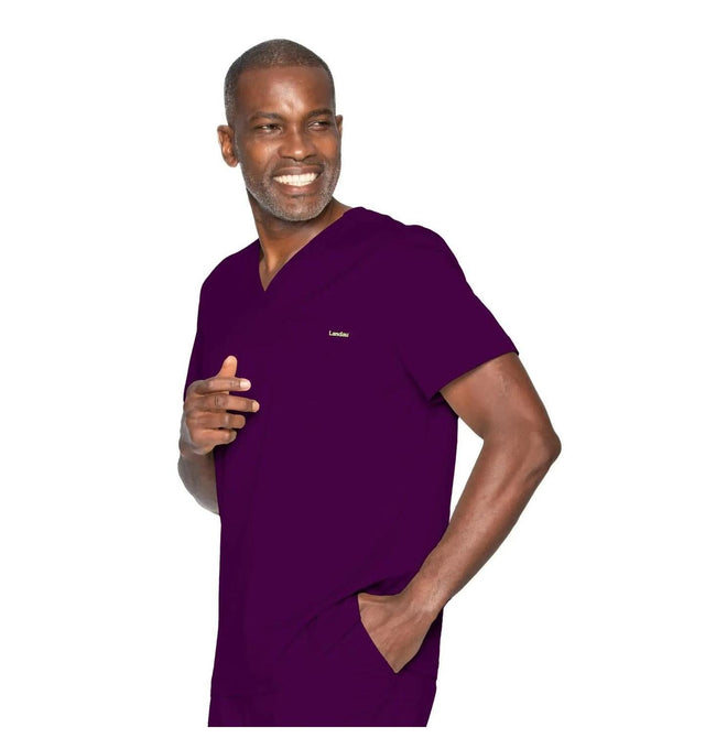 Landau ProFlex Men's 2-Pocket V-Neck Scrub Top 4259 -New Eggplant-Frontview
