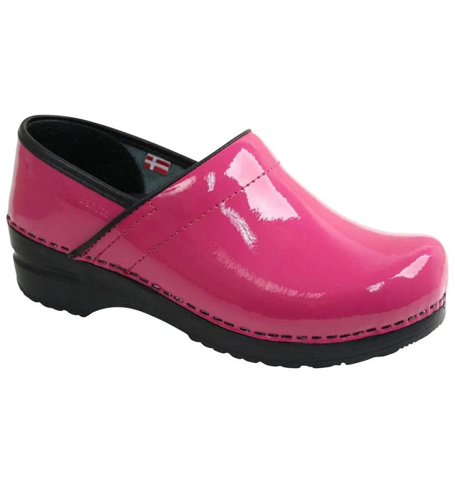 Sanita Women's Professional Patent Slip-Resistant Medical Clog - fuchsia side view