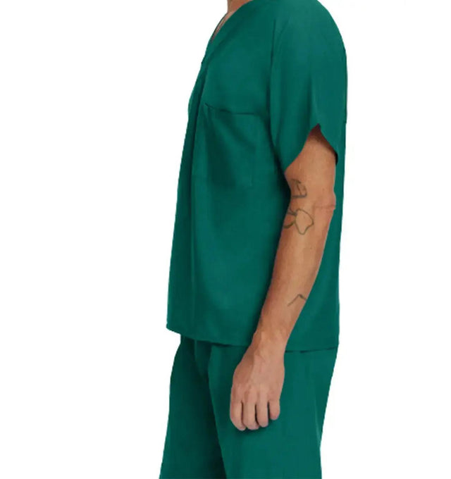 Landau Essentials Unisex 1-Pocket V-Neck Scrub Top 7502 -Hunter Green-sideview