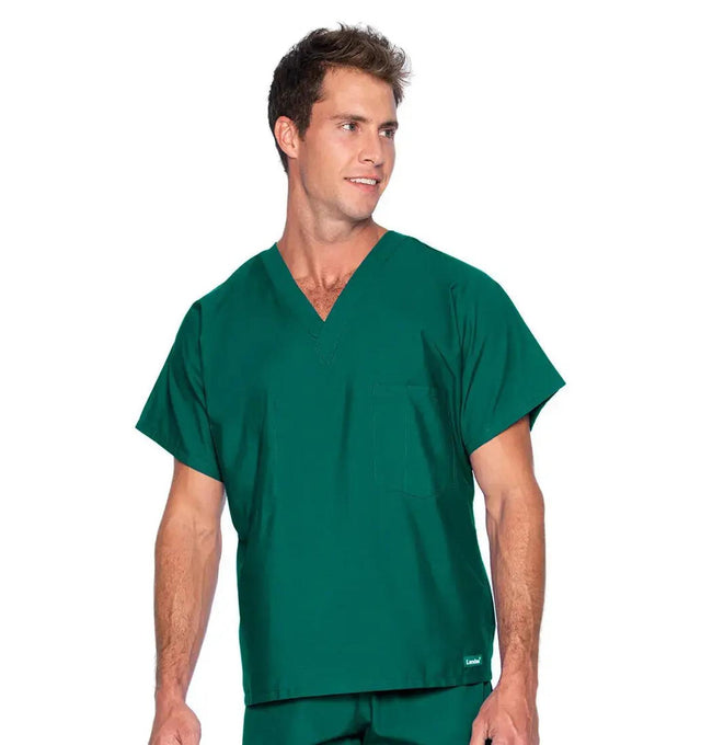 Landau Essentials Unisex 1-Pocket V-Neck Scrub Top 7502 -Hunter Green-Frontview