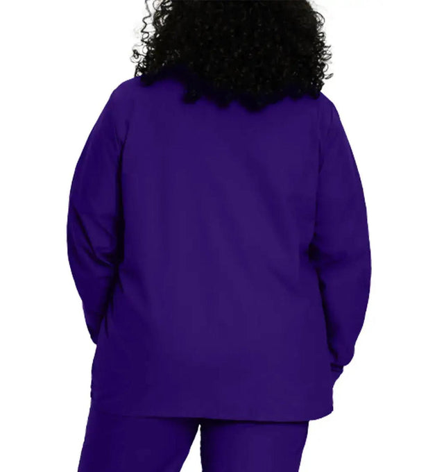 Landau Essentials Women's Warm-Up Scrub Jacket 7525 -Grape-backview