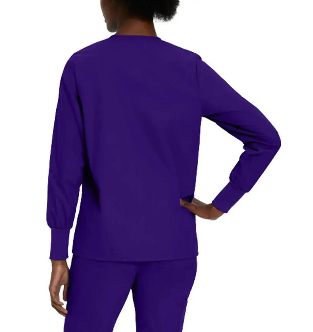 Landau Essentials Women's Warm-Up Scrub Jacket 7525 -Grape-backview