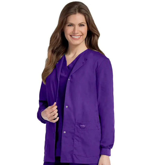 Landau Essentials Women's Warm-Up Scrub Jacket 7525 -Grape-Frontview