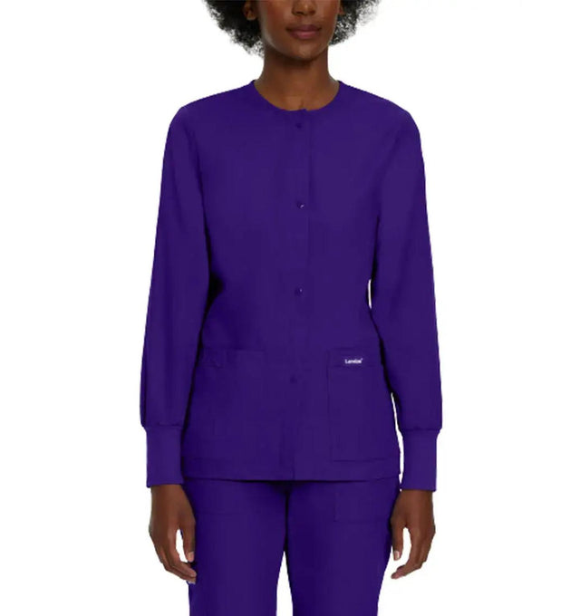 Landau Essentials Women's Warm-Up Scrub Jacket 7525 -Grape-Frontview