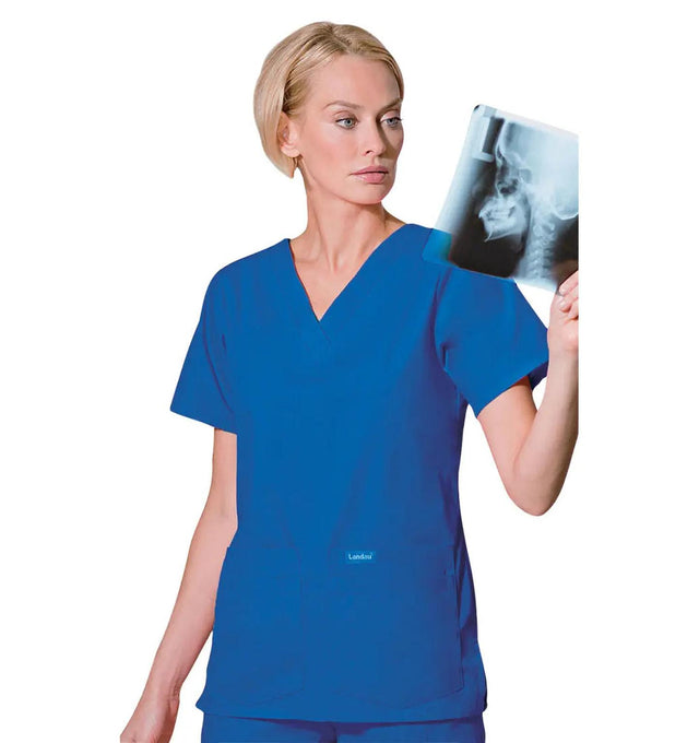 Landau Women's V-Neck Four-Pocket Tunic Royal Blue