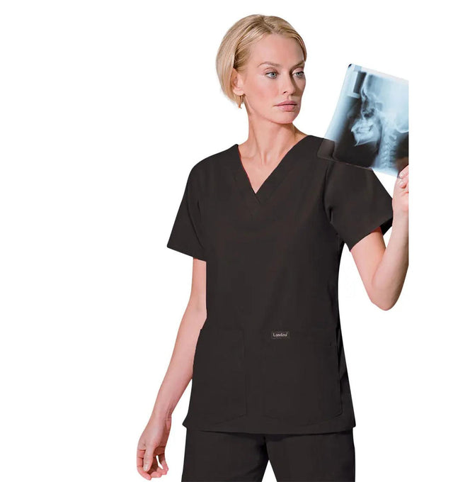 Landau Women's V-Neck Four-Pocket Tunic Black