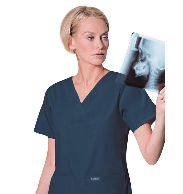 Landau Women's V-Neck Four-Pocket Tunic Galaxy Blue